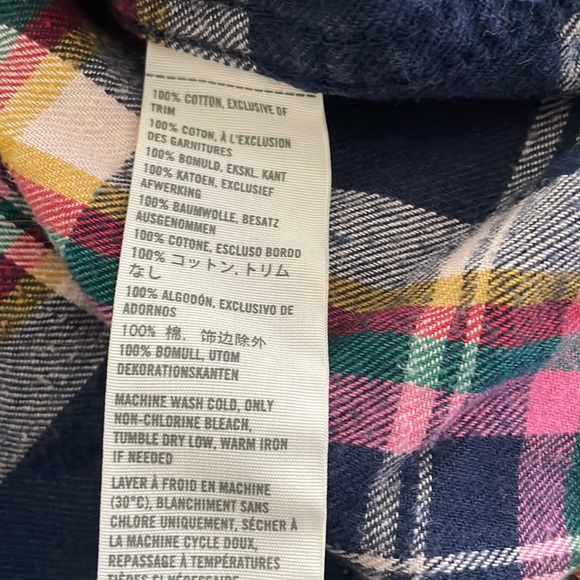 Hollister Plaid Navy Pink White Yellow Teal Flannel long sleeve button down- M - Picture 5 of 9